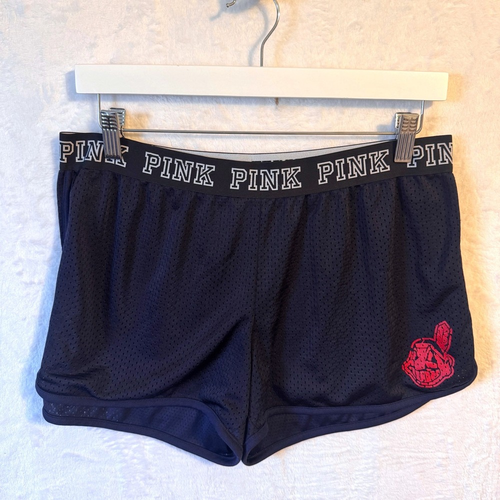 VTG PINK Victoria's Secret Shorts Cleveland Indians Mesh Medium Navy Blue Women